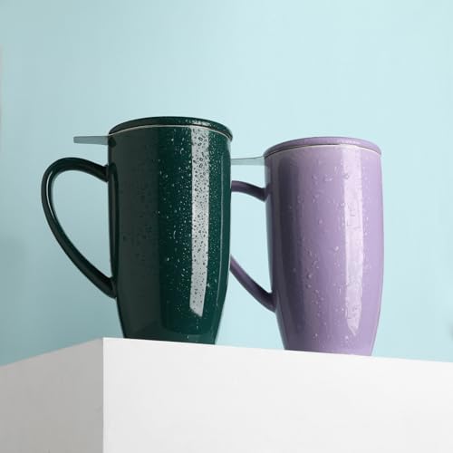 Sweejar Porcelain Tea Infuser Mug with Lid (Turquoise / Tea Cup(20 Fl Oz))