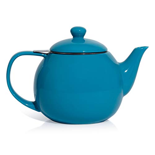 Teapot Porcelain Tea Pot with Stainless Steel Infuser (Steel blue / 27oz (with infuser))