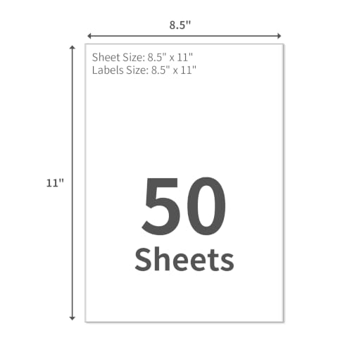 50 Labels 8.5x11 Labels Shipping Address Labels for Laser (8-1/2" x 11" (1-UP) / 50 Sheets)