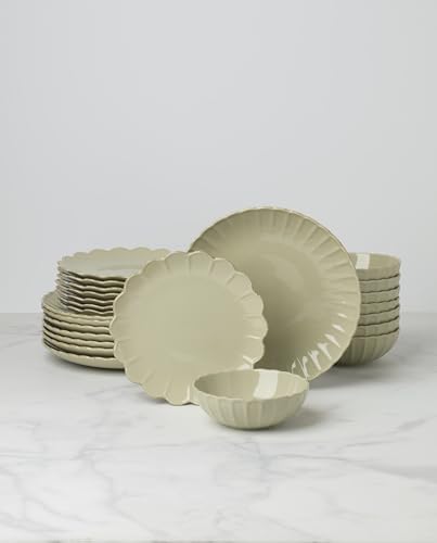 French Perle Scallop Matcha Stoneware 24 (24-Piece Dinnerware Set / Matcha)