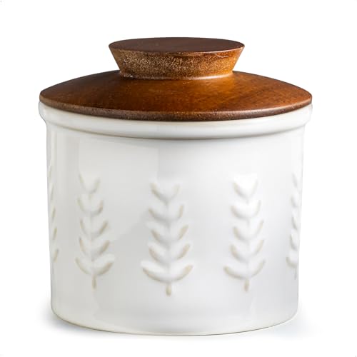 Ceramic Butter Dish With Lid (Cream White / Leaf-3.94"dia)