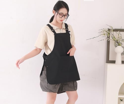 Waterproof Reversible Adjustable Bib Apron with 3 (3 Pockets Black)
