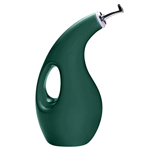 Solid Glaze Ceramics EVOO Olive Oil Bottle Dispenser with Spout (Dark Green / 24 Ounces)