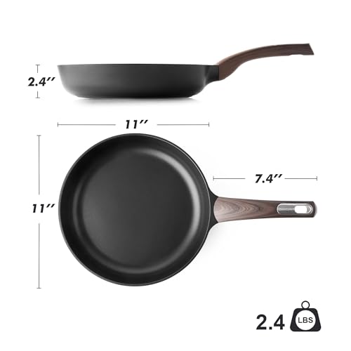 11Inch Nonstick Frying Pan Paella Pan (11 Inch / DARK Black)