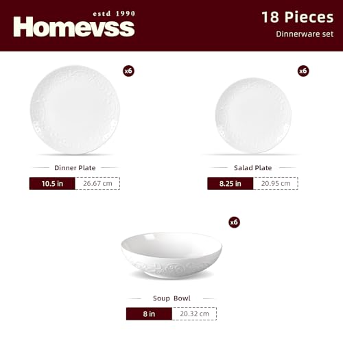 HomeVss New Bone China Embossed Italy Countryside 18pc Dinnerware Set (White / Service for 6 - 18pc Set)