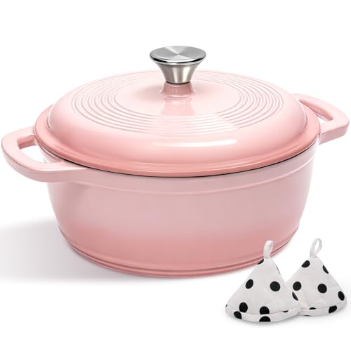 Cast Iron Dutch Oven Pot With Lid (Pink)