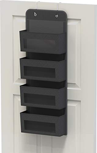 4 Clear Pocket Over Door Hanging Organizer (4 Pockets / Dark Gray)