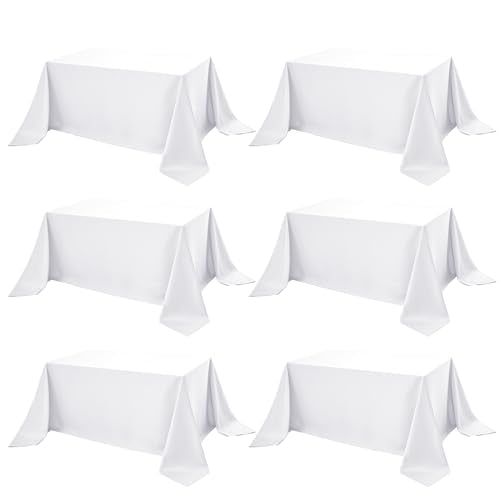 6 Pack White Tablecloths for Rectangle Tables (White / 90x132 In, 6 Pack)
