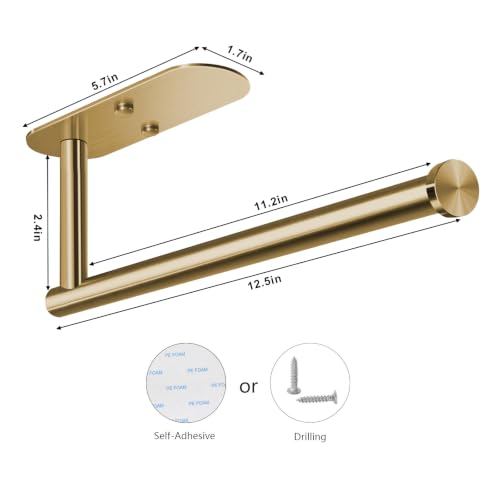 Adhesive Paper Towel Holder Under Cabinet Wall Mount for Kitchen Paper Towel (Gold / 2 Pack)