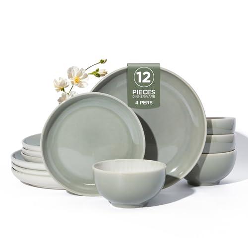 Ceramic Dinnerware Sets for 4 (Gray Green / Set (12pcs))