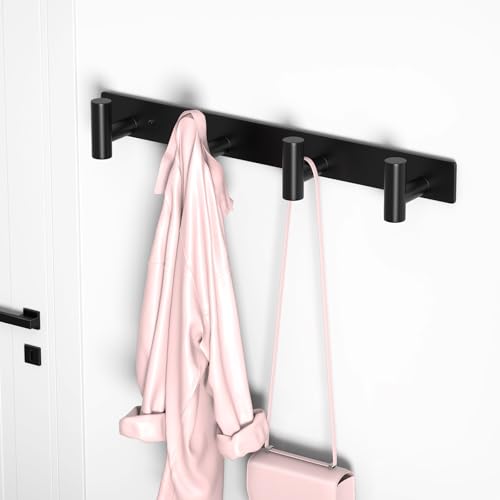 Coat Rack Wall Mounted (Black / 4 "T" Hooks, 1PACK)