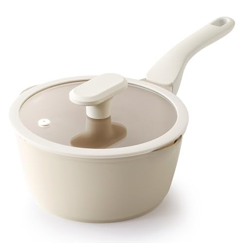 Ceramic Nonstick Saucepan with Lid (2 Quarts / Coconut White)