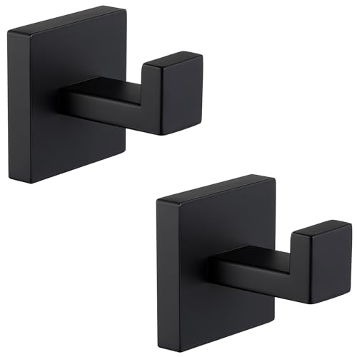 Matte Black Towel Hooks for Bathroom (2 Pack / Matte Black)