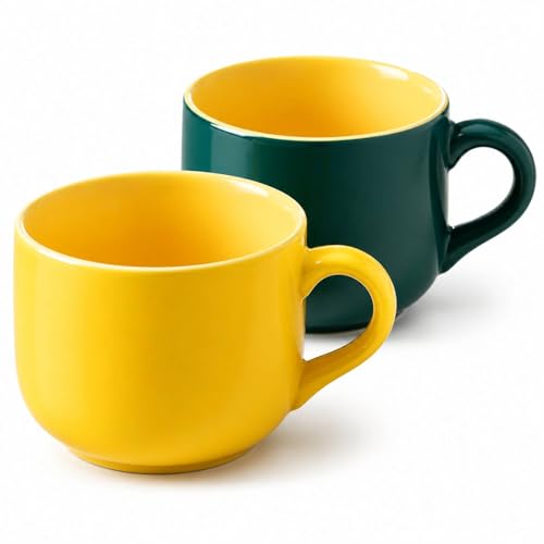 20 oz Ceramic Mug Set of 2 (20 oz-Yellow&Dark green)