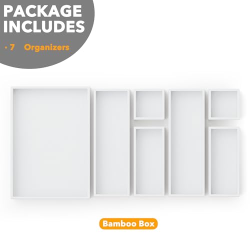 7 Piece Bamboo Drawer Organizer Storage Boxes Set (7-Piece / White)