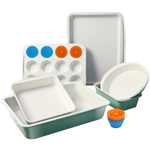 Ceramic Nonstick Baking Pans Set (Green / 30 PCS)