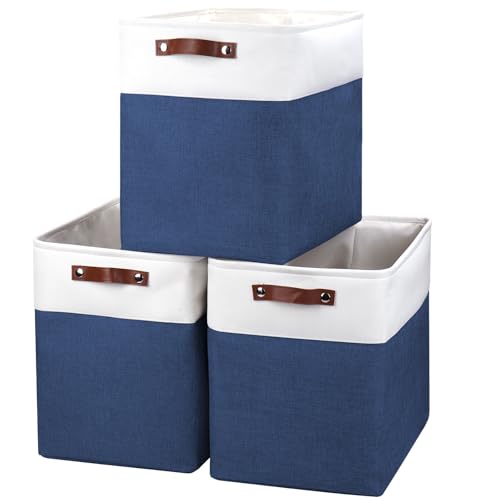 Large Fabric Storage Baskets (NavyBlue / Off-White / Extra Large -17"x12"x15")