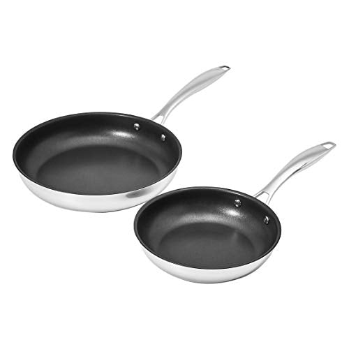 2-Piece Non-Stick Stainless Steel Fry Pan Set, Oven Safe, Induction Compatible, Stay-Cool Handles, 10-Inch and 8-Inch