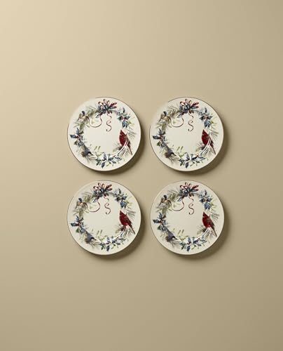 Winter Greetings Porcelain Christmas Salad Plate Set for 4 (Salad Plates, Set of 4)