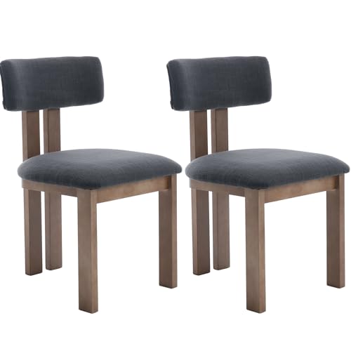Dining Chairs Set of 2 Linen Fabric Diner Chairs Farmhouse Wood Chairs for Kitchen and Dining Room (2 Count)