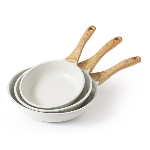 Ceramic Nonstick Frying Pan Skillets (White / 8+9.5+11 Inch)
