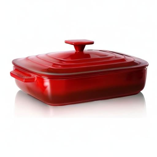 Large Ceramic Casserole Dish with Lid (Red)