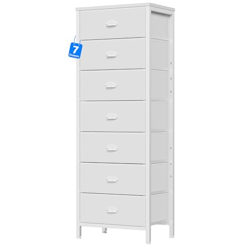 White Tall Dresser for Bedroom (White / 11.8"D x 15.8"W x 43.3"H (7 Drawers))
