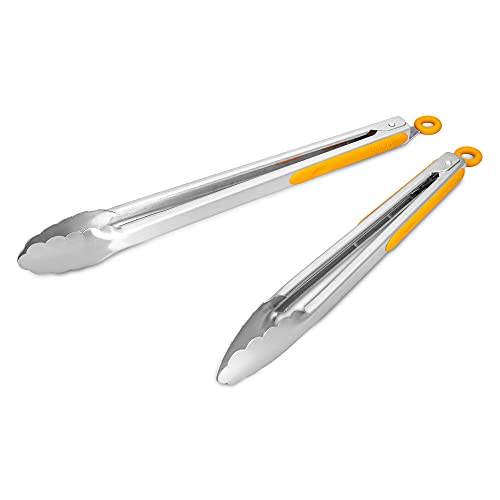 304 Stainless Steel Kitchen Cooking Tongs (12" & 14" / Orange)