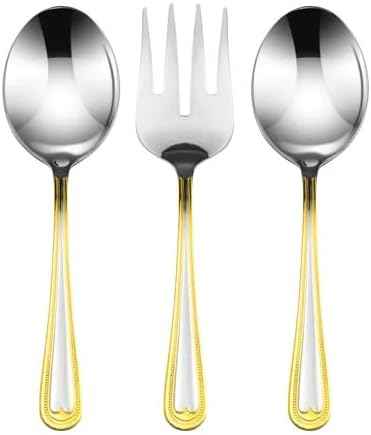 Venezia Collection Gold Flatware Serving Set for 12, 75-Pc Luxury Dining Silverware Cutlery Service, 24 Kt 18/10 Premium Surgical Stainless Steel Hostess Set in a Wooden Storage Case Chest