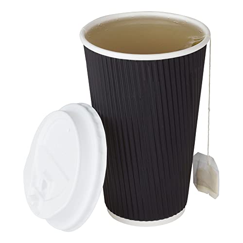 16oz Ripple Insulated Coffee Hot Cups [500 Count] Black Double Poly Lined Paper Hot Cup (16 OZ / Black)