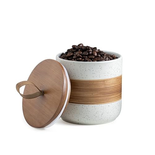 Coffee Container with Lid for Countertop Ceramic Jar for Coffee Bar (White / 18 fl.oz)