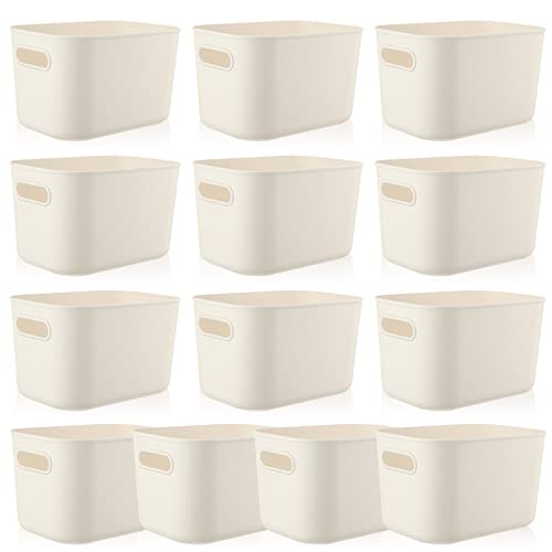 10 Pcs White Plastic Storage Bins 10 x 7 x 6 Inch (White / 7.3 x 10.2 x 6.4 Inch)