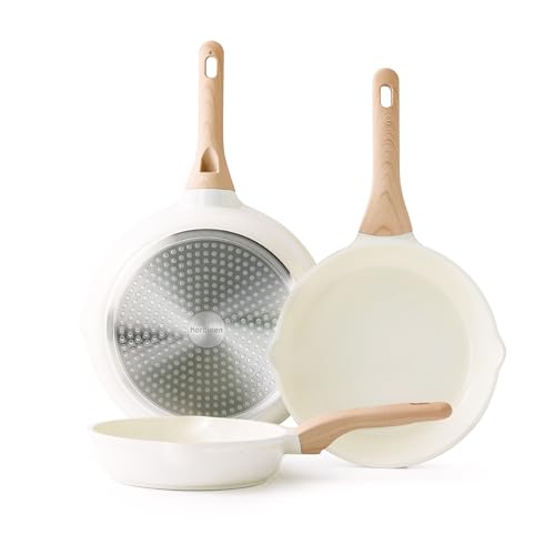 Ceramic Nonstick Frying Pan Skillet Set (White Ceramic / 8+9.5+11 Inch)