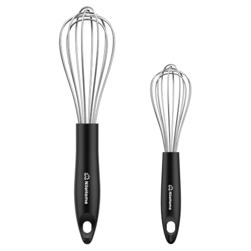 Whisk Set 8" 10" Kitchen Whisk (Black-Silver / 2 Piece)