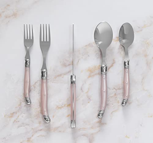 Laguiole 20 Piece Stainless Steel Flatware Set (Petal Pink)