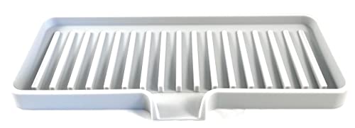 Silicone Soap Dish Tray and Sponge Holder with Drain Chute (Light Grey / (MD) 9"x3.5")
