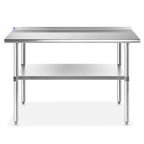Stainless Steel Kitchen Prep Table 48 x 24 Inches with Backsplash & Under Shelf (48 in Long x 24 in Deep)