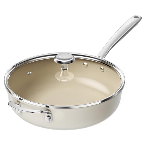 Ceramic Saute Pan with Lid (Beige)