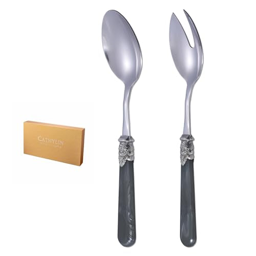 2 piece Salad Servers Stainless Steel Salad Serving Set Salad Fork and Spoon (Gray)