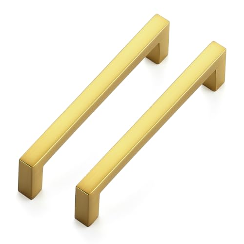 Gold Cabinet Handles Solid Cabinet Pulls (Gold / Flat Black 3-3/4'' Hole Center)