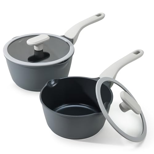 Nonstick Saucepan Set with Lids (2 + 2.7 Quarts / Gray)