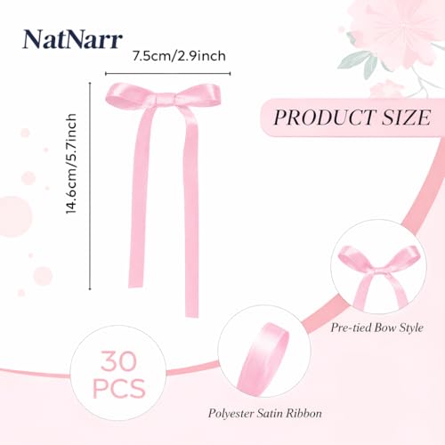 30 Pack Bow Cake Toppers Pink Ribbon Bows for Cake Back to School Decor (30 Count)