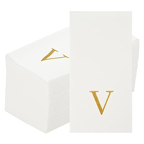 Paper Rectangle Gold Letter V Linen (Gold / 2000 Count / V)