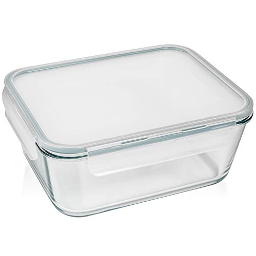 3300 ml 112 oz Large Glass Food Storage Containers with Lids (Light Blue)