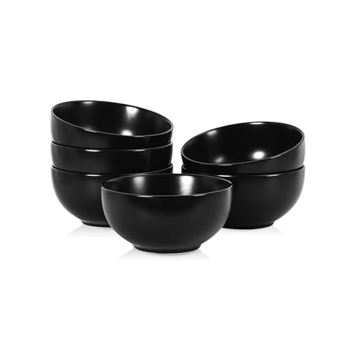 Ceramic Cereal Bowls set of 6 (Matte Black / 24 Oz)