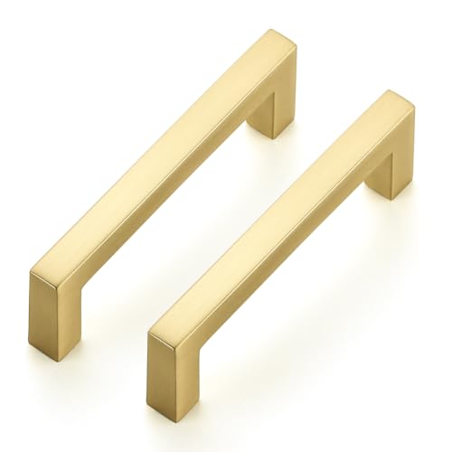 Brushed Gold Cabinet Handles Solid Cabinet Pulls 3 Inch CC (Brushed Gold / Flat Black 3'' Hole Center)