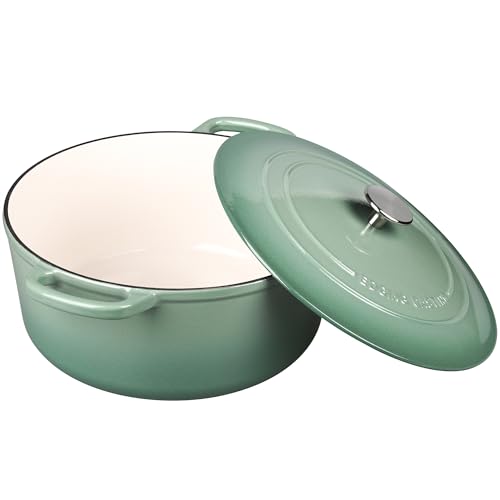 Enameled Dutch Ovens Cast Iron Dutch Oven Pot with Lid for Bread Baking (Sage Green / 7QT)