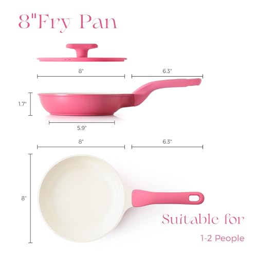 Nonstick Ceramic Frying Pan with Lid (8" W/Lid / Raspberry Red)