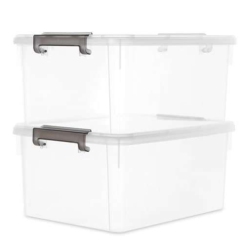 2 Pack 17 QT Clear Plastic Storage Bins with Latching Lids (Clear White / 2 PCS-17 QT)