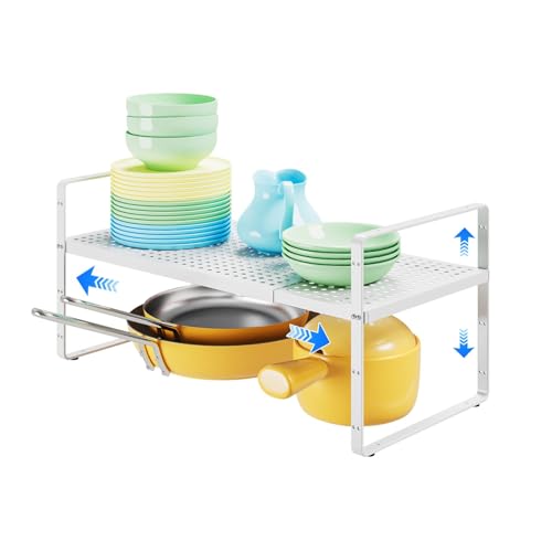 Expandable Cabinet Shelf Organizers (White Large)